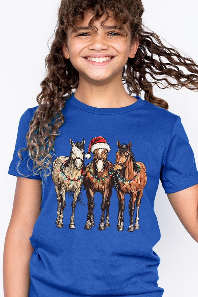 US3001Y-E3182Z Christmas Horses Kids Graphic Tee $11