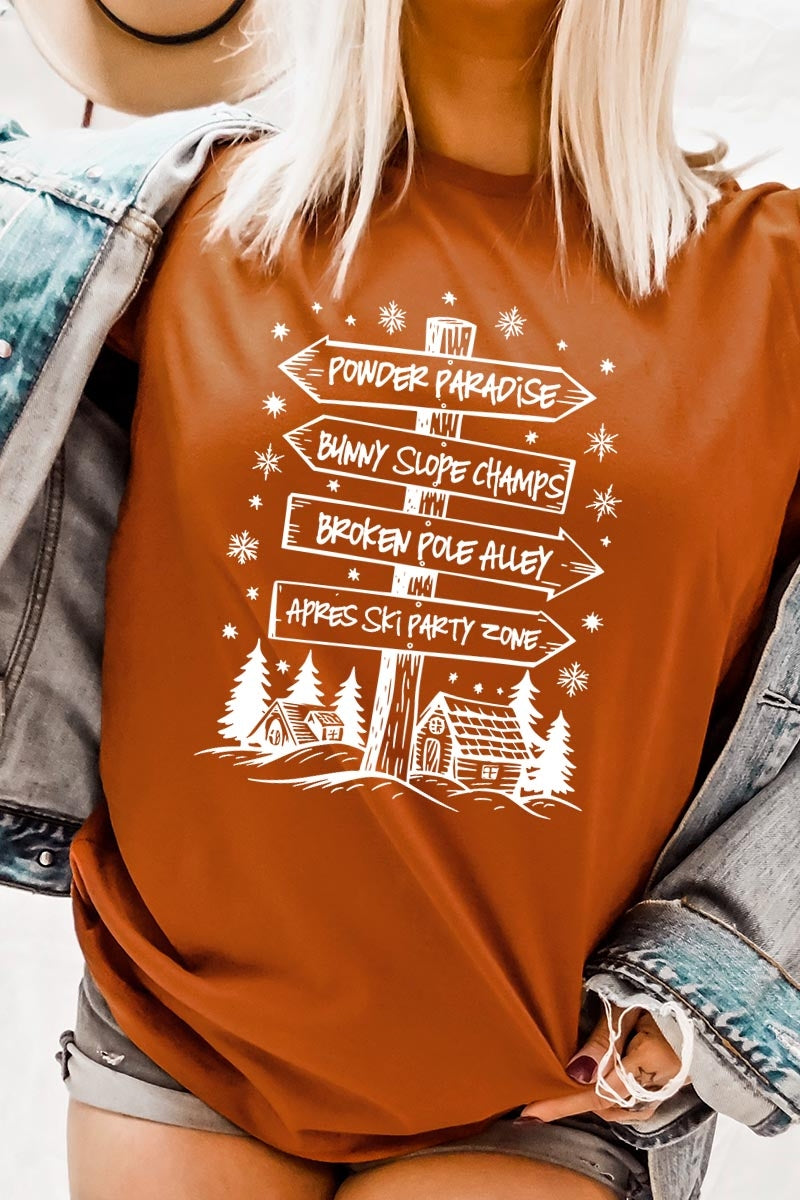 US3001-E3189 Ski Lodge Signs Graphic Tee $12.5
