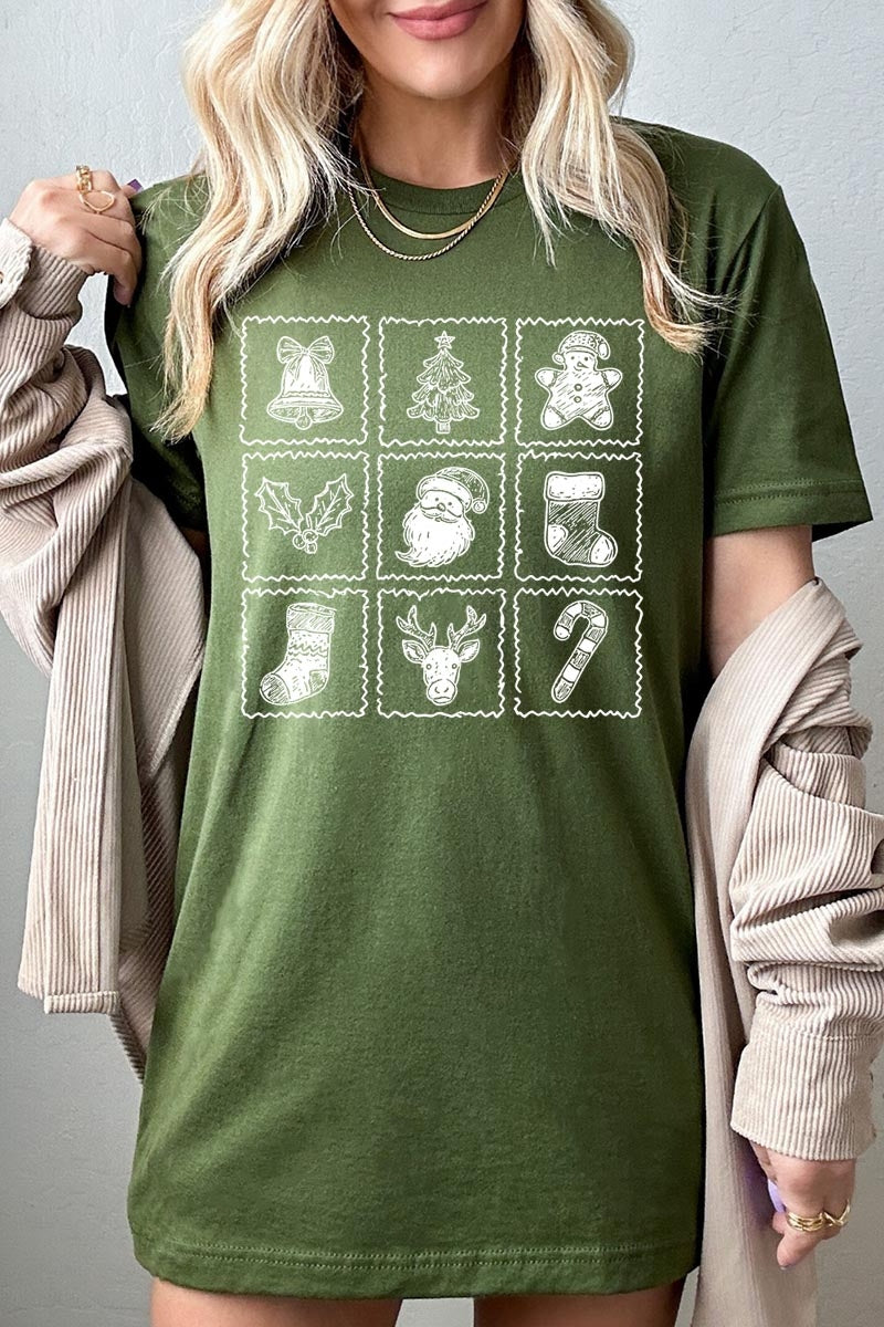 US3001-E3215 Christmas Icons Graphic Tee $12.5