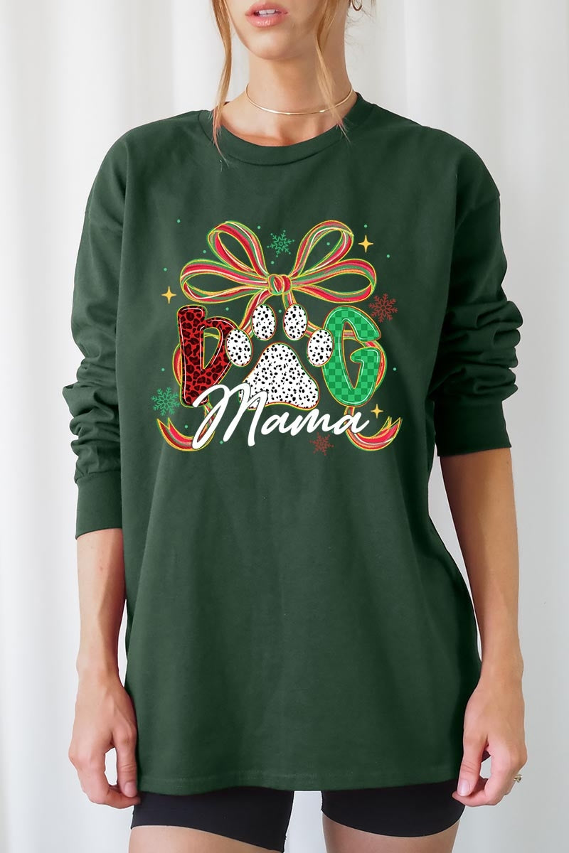UL240-E3194 Dog Mama Christmas Paw Graphic Long Sleeve Tee $13.75