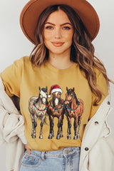 US3001-E3182 Christmas Horses Graphic Tee $12.5