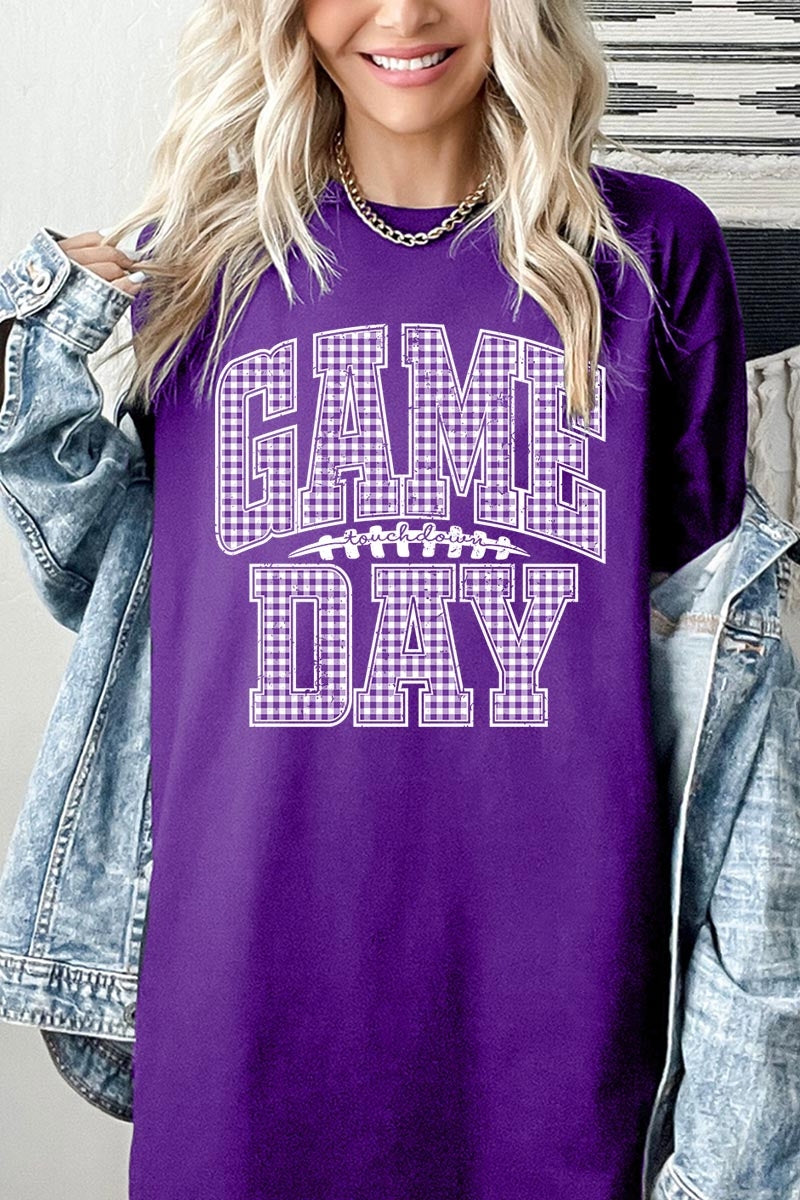 5000P-E3127 Purple Gingham Game Day Plus Heavy Cotton Tee $12.75