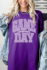 5000-E3127 Purple Gingham Game Day Graphic Heavy Cotton Tee $9