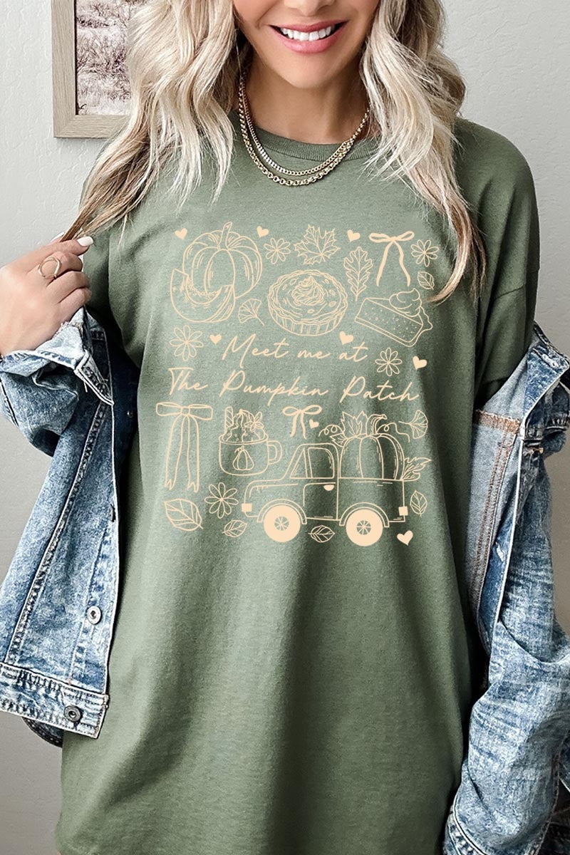 5000-E3163 Pumpkin Patch Doodle Graphic Heavy Cotton Tee $9