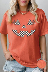 5000P-E3149 Checker Pumpkin Face Graphic Plus Heavy Cotton Tee $12.75