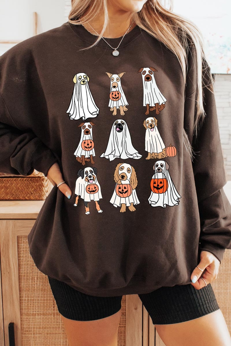 UL180P-E3106 Halloween Ghost Dog Graphic Plus Sweatshirt $25