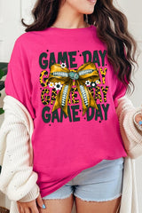 5000P-E3090 Yellow Football Game Day Bow Plus Heavy Cotton Tee $12.75