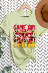 US3001-E3091 Red Yellow Football Game Day Bow Graphic Tee $12.5