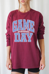 UL240-E3130 Blue Gingham Game Day Graphic Long Sleeve Tee $13.75