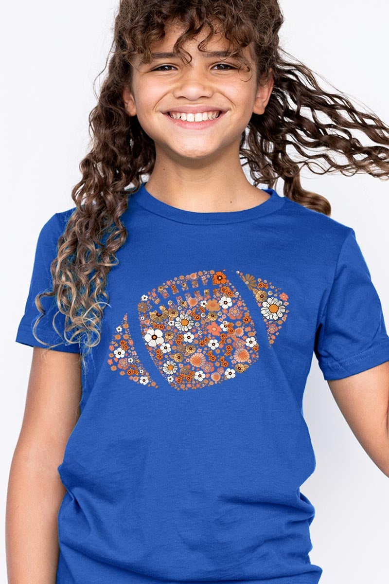 US3001Y-E3133Z Floral Football Kids Graphic Tee $11