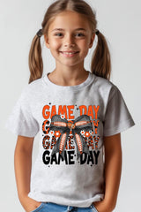 US3001Y-E3088Z Orange Black Football Game Day Bow Kids Tee $11