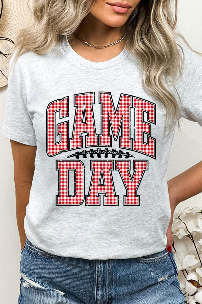 US3001-E3126 Red Gingham Game Day Graphic Tee $12.5