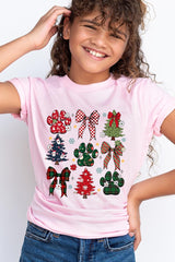 US3001Y-E3195Z Christmas Bow Paw Kids Graphic Tee $11