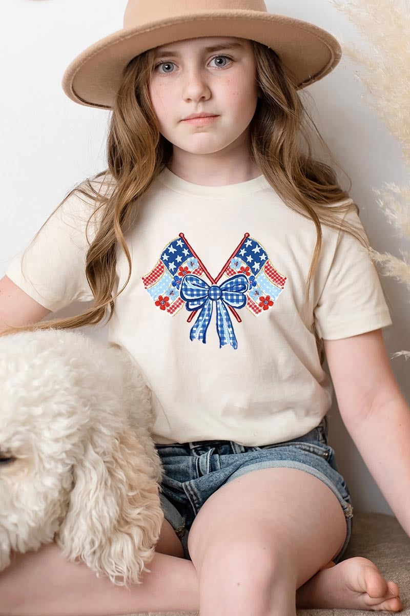 US3001Y-E3482Z Patriotic Bow Flags Kids Graphic Tee $11