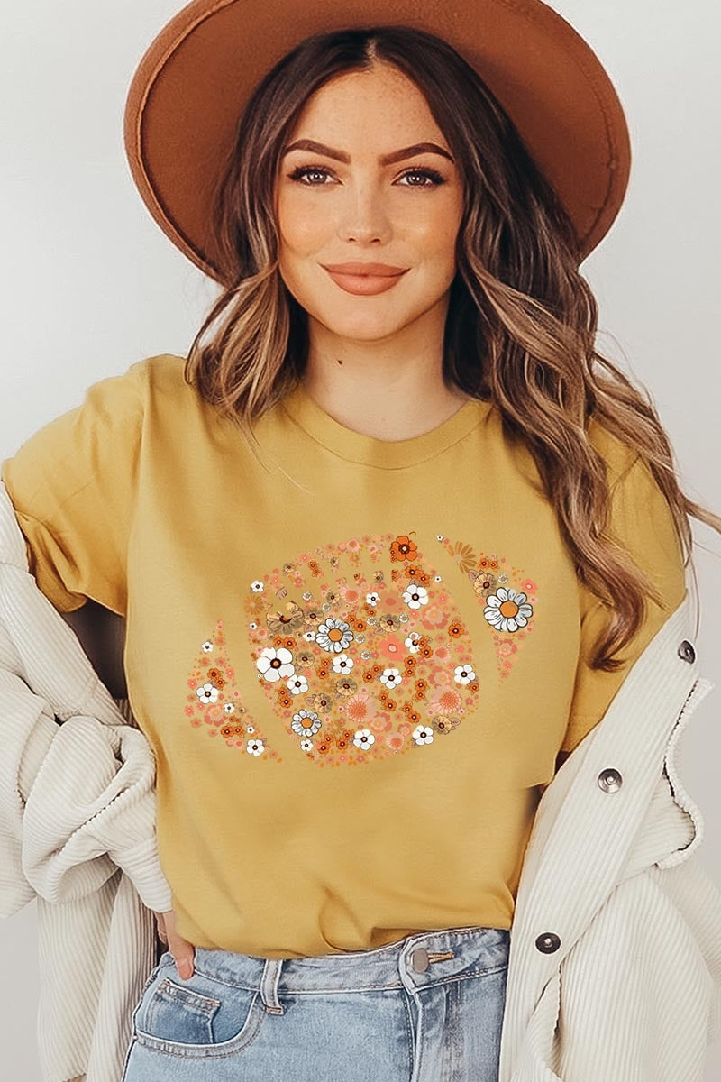 US3001-E3133 Floral Football Graphic Tee $12.5