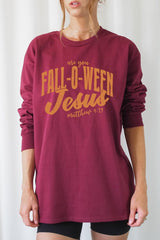 UL240P-E3143 Are You Fall O Ween Jesus Plus Long Sleeve Tee $17
