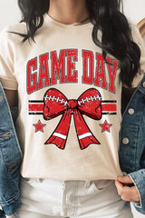 US3001-E3062 Red Game Day Football Bow Graphic Tee $12.5