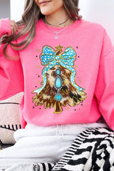 UL180P-E3184 Turquoise Christmas Tree Graphic Plus Sweatshirt $25