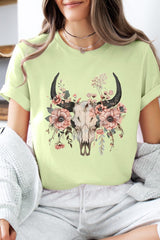 US3001P-E3113 Western Skull Floral Graphic Plus Tee $16