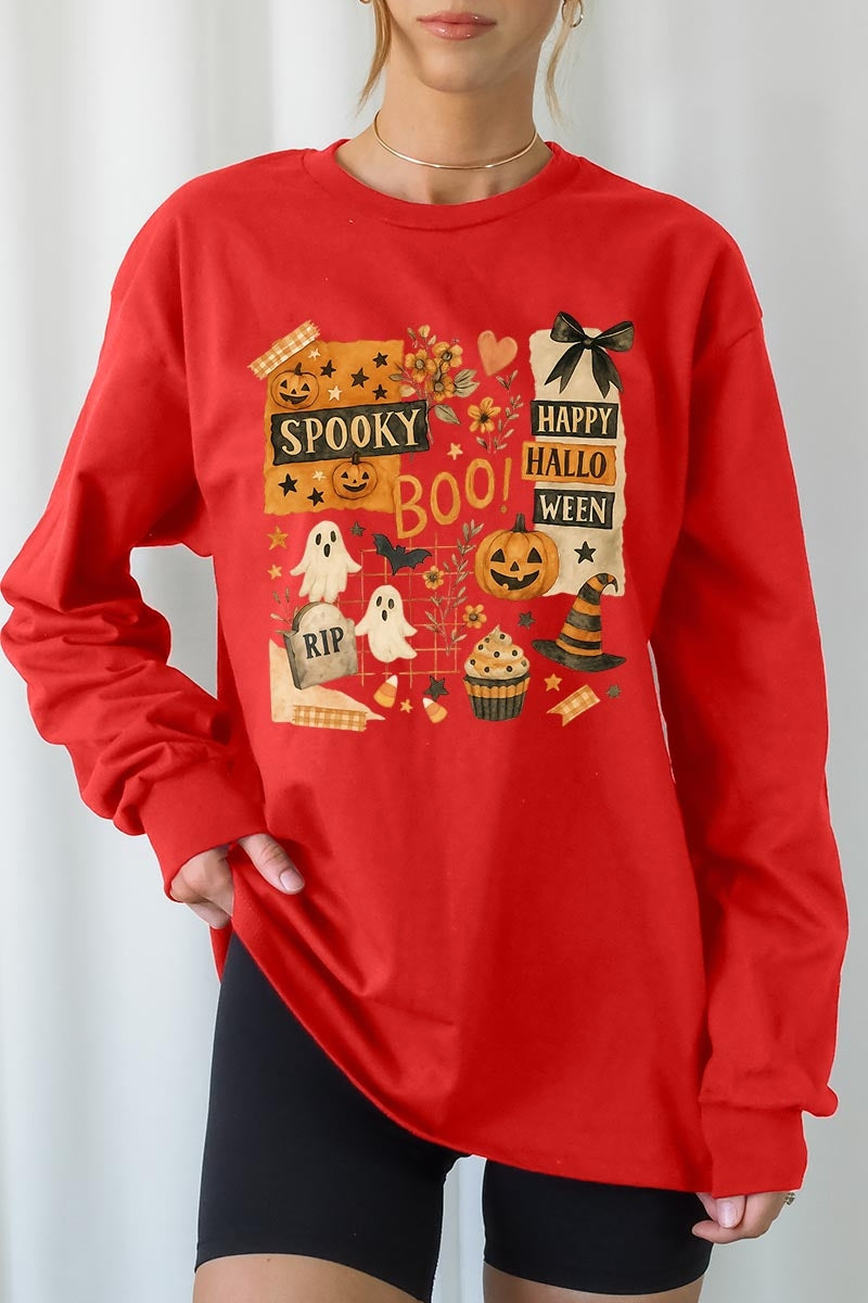 UL240-E3084 Halloween collage Graphic Long Sleeve Tee $13.75