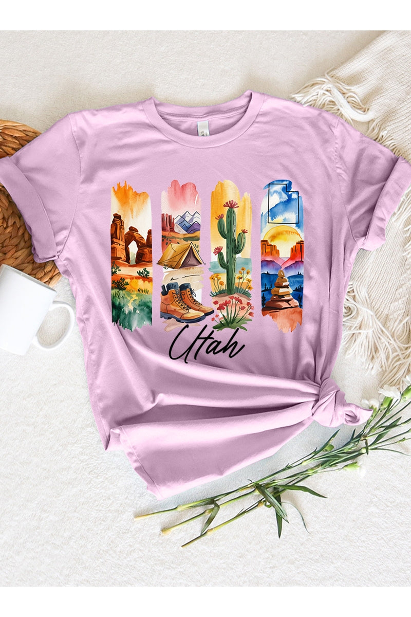 US3001P-E3061UT Utah State Brushstroke Graphic Plus Tee $16