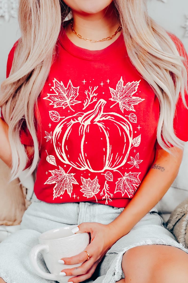 US3001-E3162 Fall Pumpkin Graphic Tee $12.5