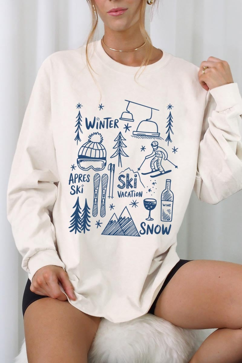 UL240P-E3188 Ski Doodle Graphic Plus Long Sleeve Tee $17