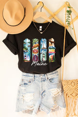US3001P-E3061ME Maine State Brushstroke Graphic Plus Tee $16