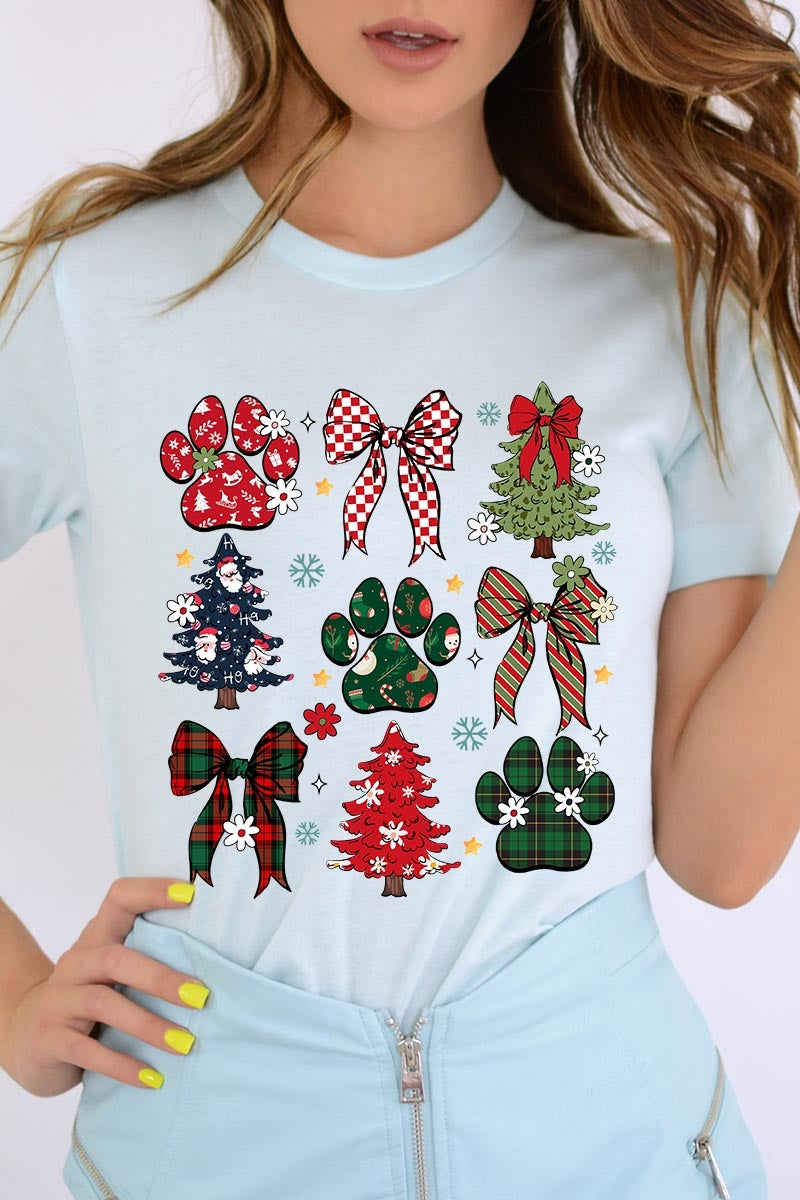 US3001P-E3195 Christmas Bow Paw Graphic Plus Tee $16