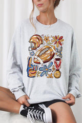 UL240P-E3072 Retro Floral Football Graphic Plus Long Sleeve Tee $17