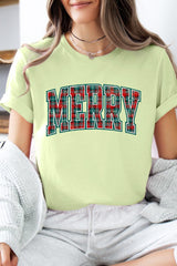 US3001P-E3210 Classic Plaid Merry Graphic Plus Tee $16