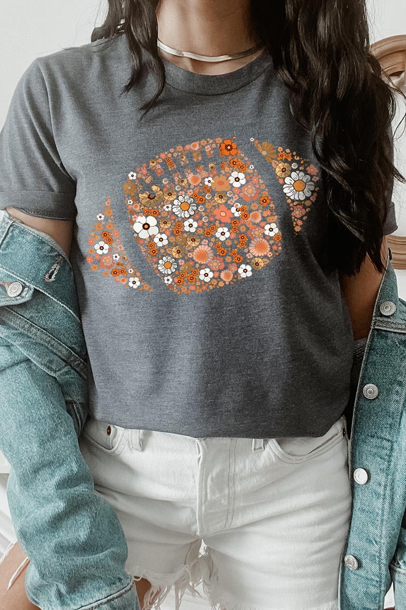 US3001-E3133 Floral Football Graphic Tee $12.5