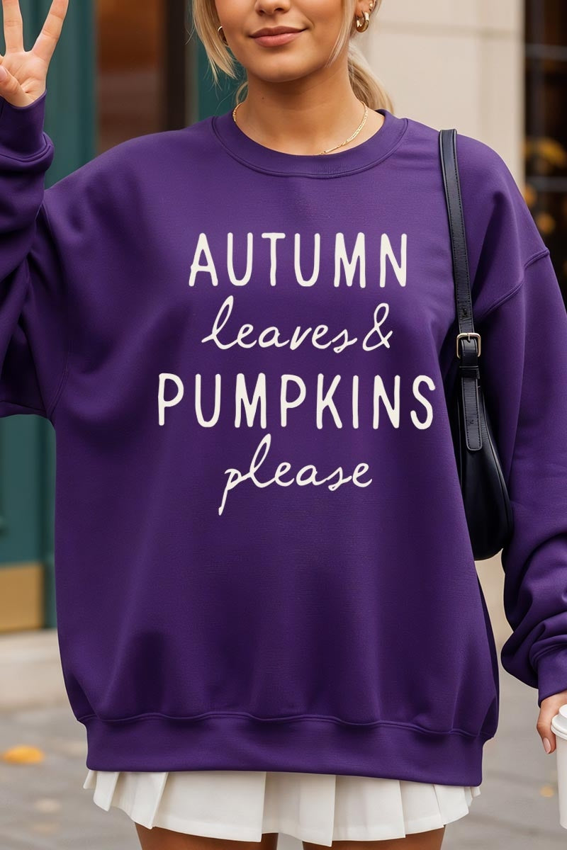UL180P-E3158 Autumn Leaves Pumpkins Graphic Plus Sweatshirt $25