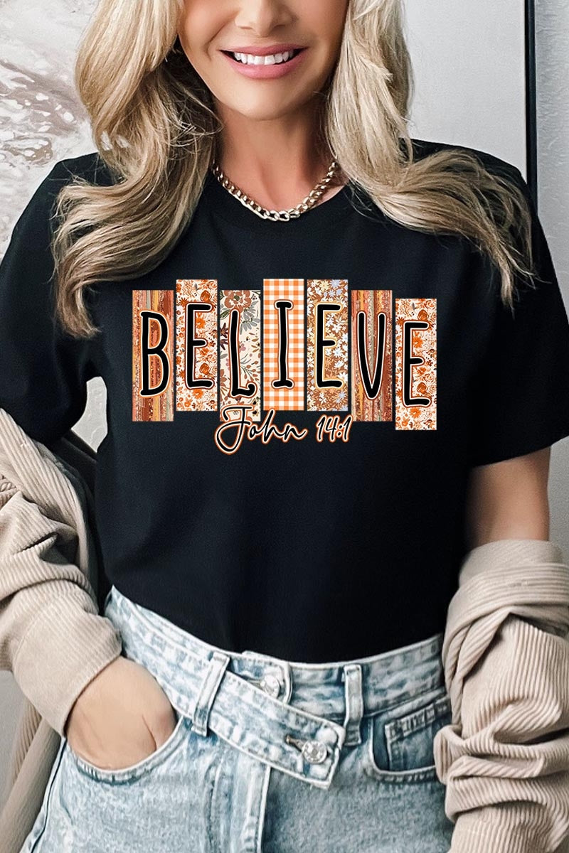 US3001-E3167 Believe Fall Christian Graphic Tee $12.5