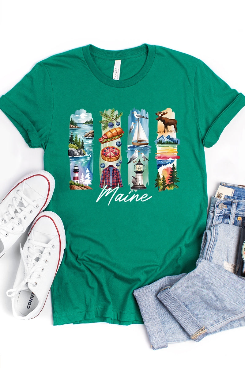 US3001P-E3061ME Maine State Brushstroke Graphic Plus Tee $16