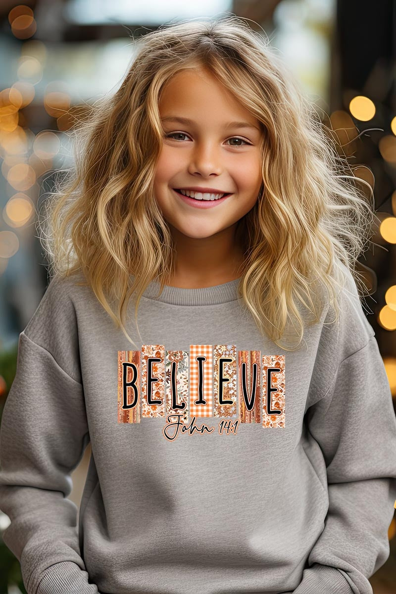 UL180B-E3167Z Believe Fall Christian Kids Graphic Sweatshirt $20