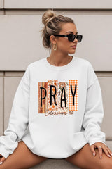 UL180P-E3166 Pray Fall Christian Graphic Plus Sweatshirt $25