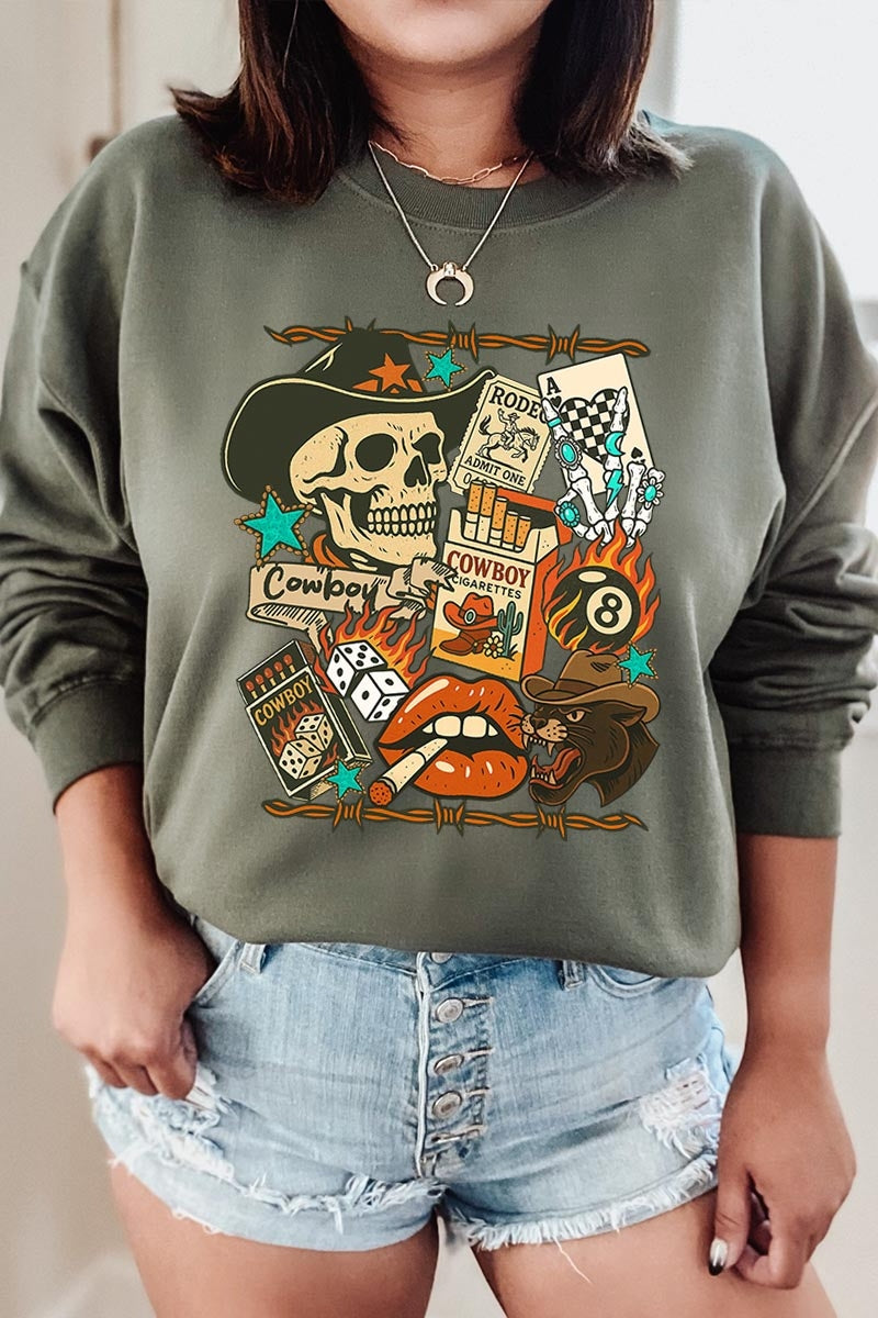 UL180-E3096 Vintage Western Collage Graphic Sweatshirt $20