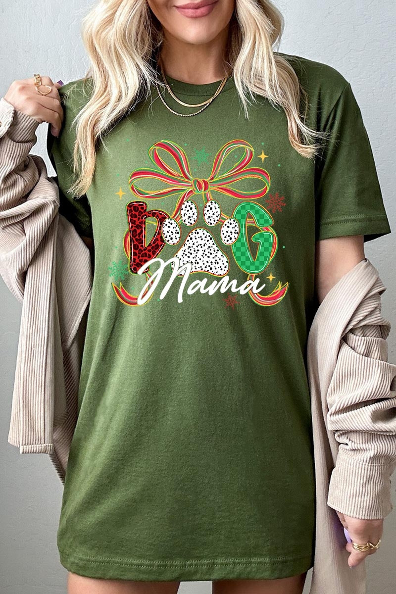 US3001P-E3194 Dog Mama Christmas Paw Graphic Plus Tee $16