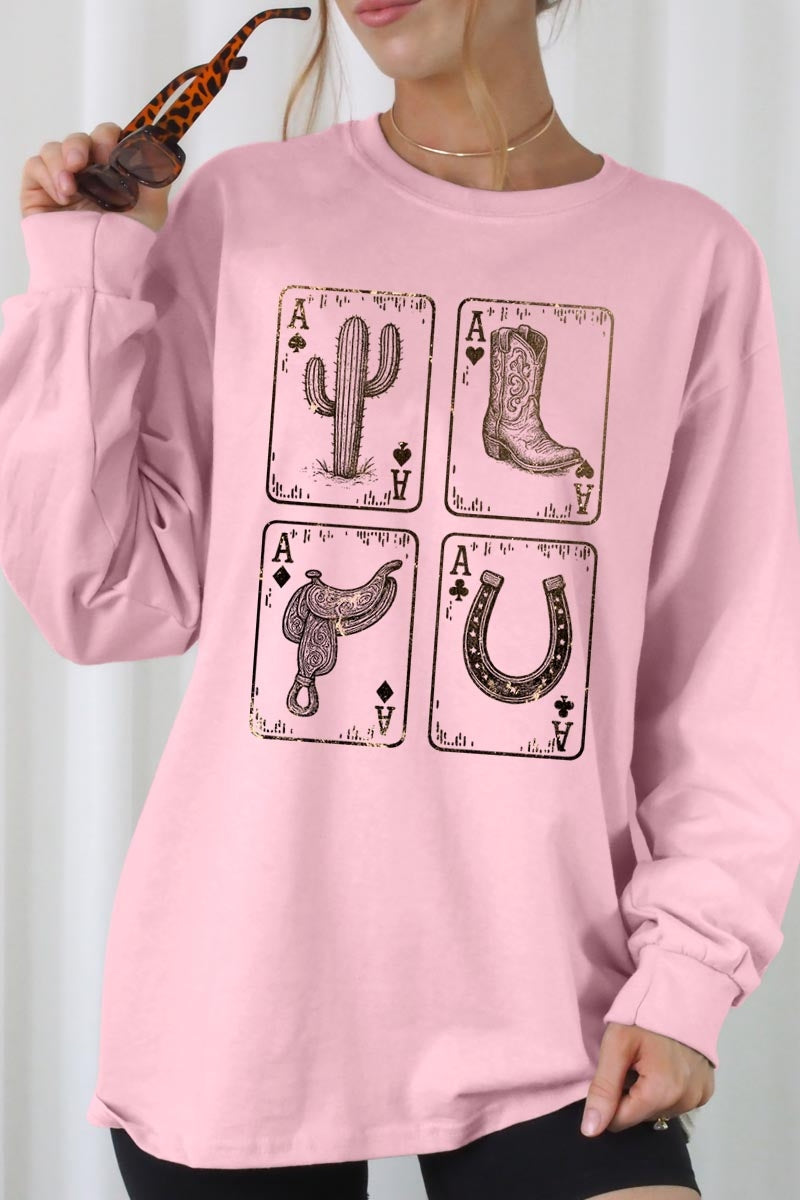 UL240-E3094 Western Cowgirl Card Graphic Long Sleeve Tee $13.75