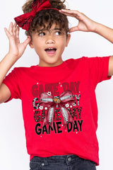 US3001Y-E3093Z Red Silver Football Game Day Bow Kids Graphic Tee $11