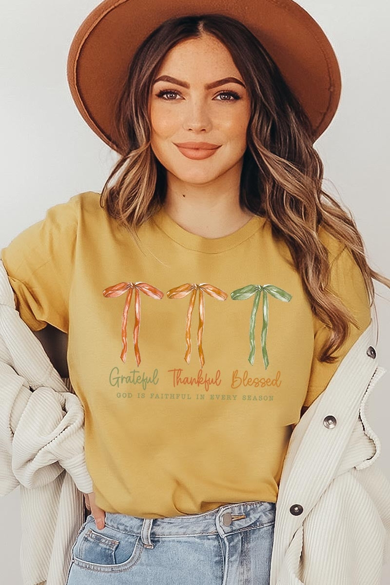 US3001P-E3111 Grateful Thankful Blessed Graphic Plus Tee $16
