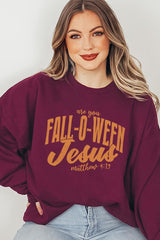 UL180P-E3143 Are You Fall O Ween Jesus Graphic Plus Sweatshirt $25