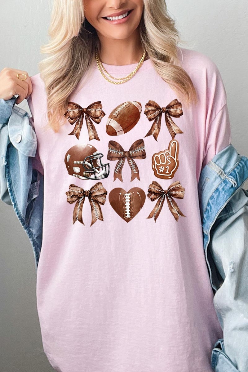 5000P-E3054 Cute Football and Bow Graphic Plus Heavy Cotton Tee $12.75