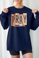 UL240-E3166 Pray Fall Christian Graphic Long Sleeve Tee $13.75