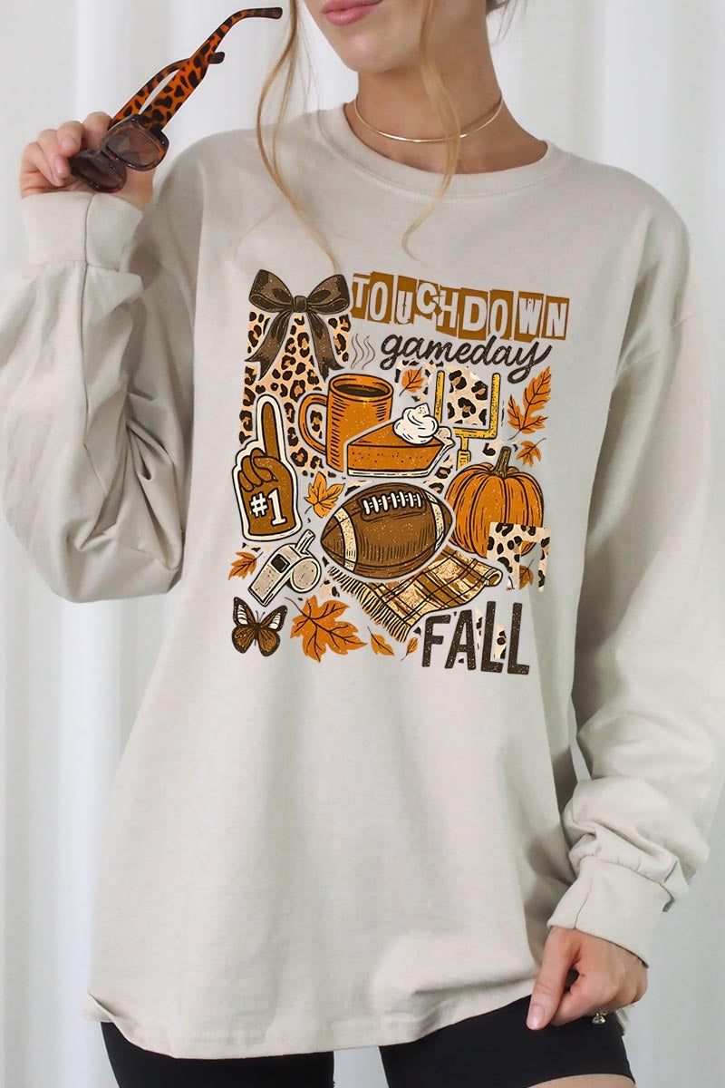 UL240-E3134 Fall Football Collage Graphic Long Sleeve Tee $13.75