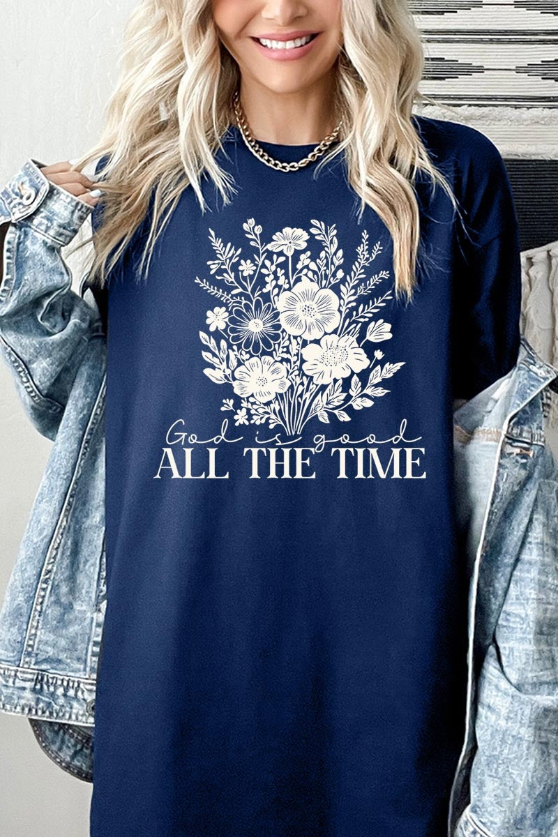 5000P-E3116 God Is Good Floral Graphic Plus Heavy Cotton Tee $12.75