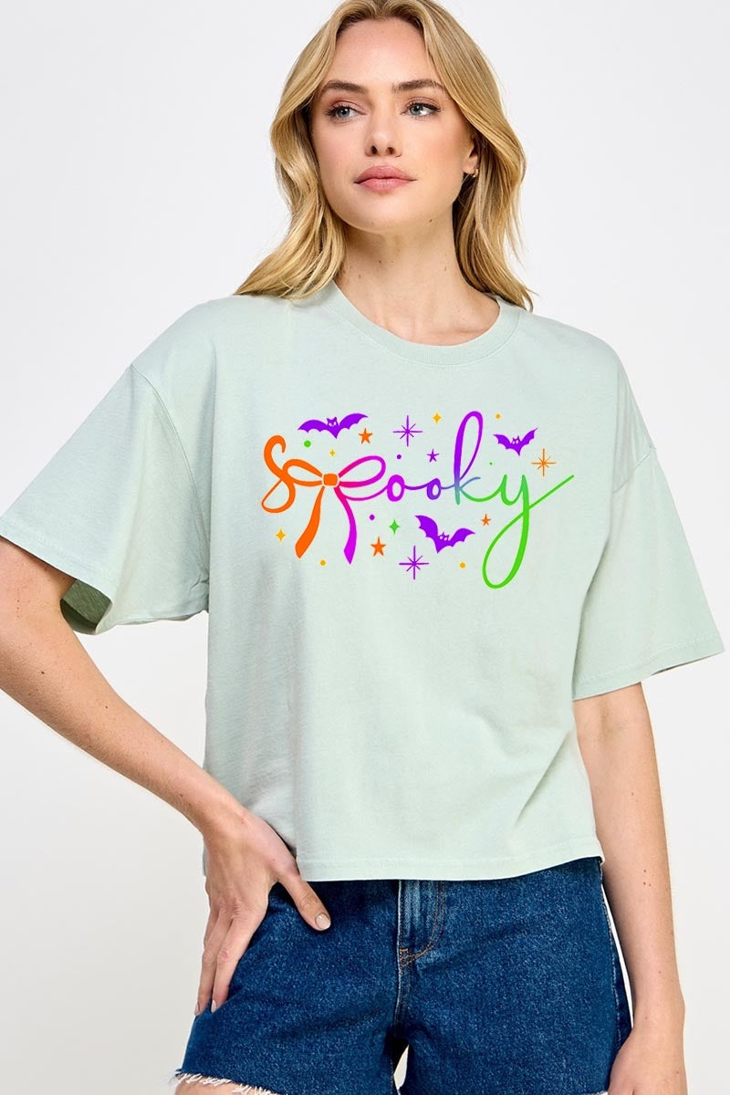 CTS-E3109 Spooky Halloween Graphic Relaxed Crop Top $11