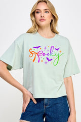 CTS-E3109 Spooky Halloween Graphic Relaxed Crop Top $11
