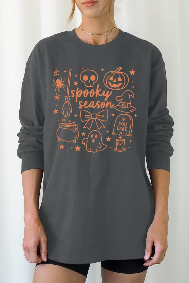 UL240P-E3141 Halloween Doodle Graphic Plus Long Sleeve Tee $17